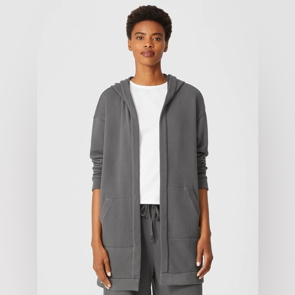 Eileen Fisher Organic Cotton French Terry Hooded Jacket